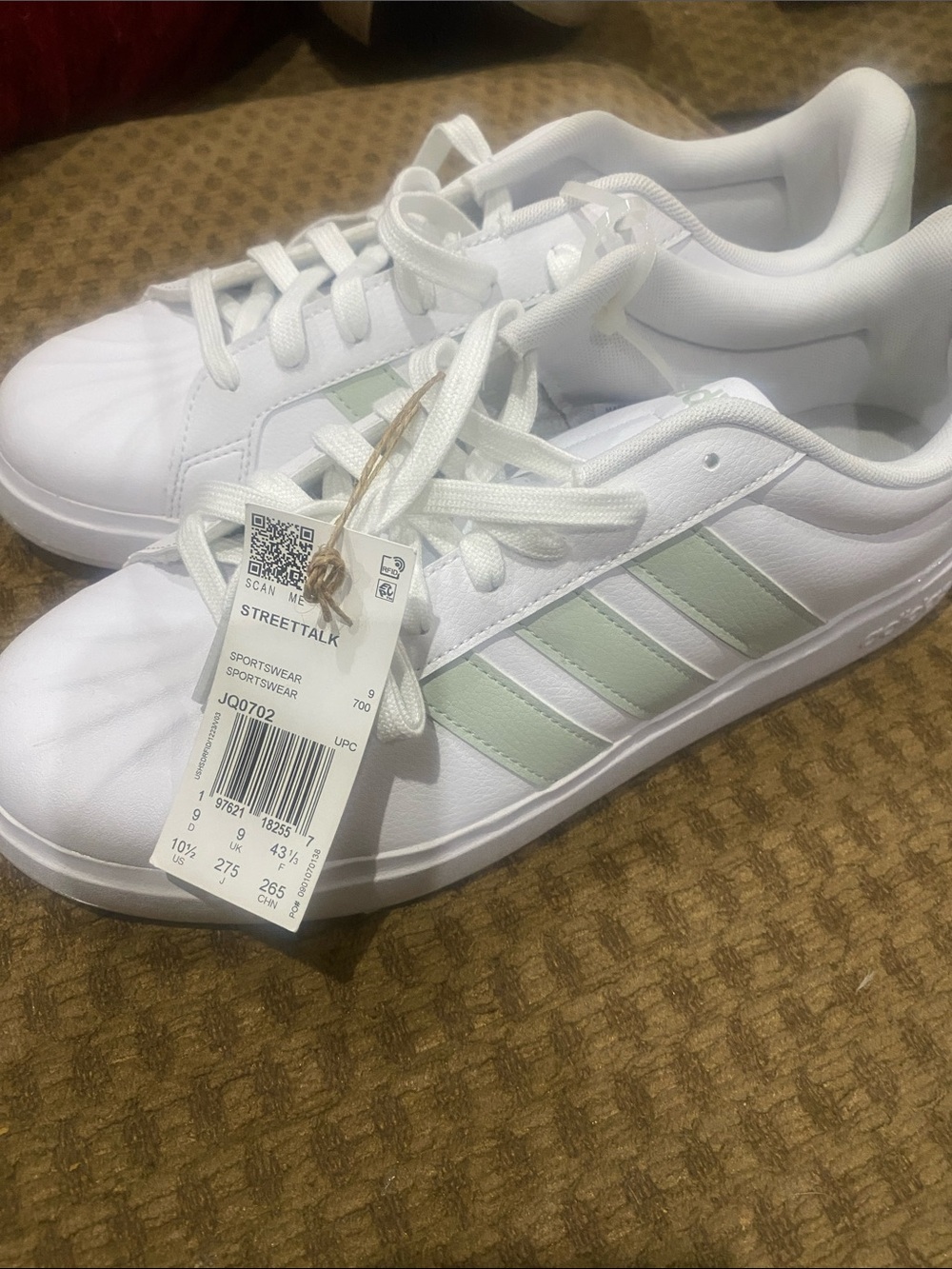 adidas Streettalk White Sneakers with Mint Green Three Stripes